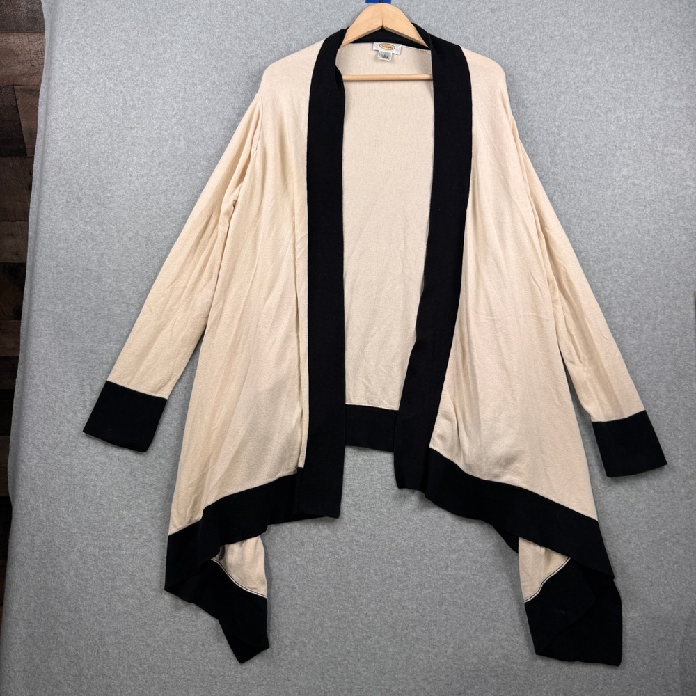 Talbots Cardigan Womens Large Cream Black Silk Cashmere Colorblock Quiet Luxury